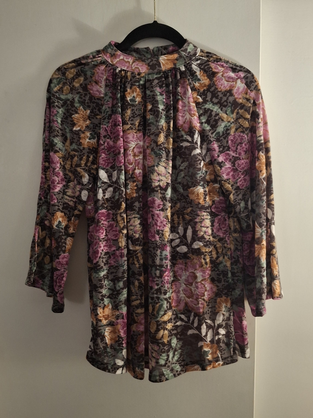 Kate Park Floral Mock Neck Women’s Blouse - Pink & Mustard Floral